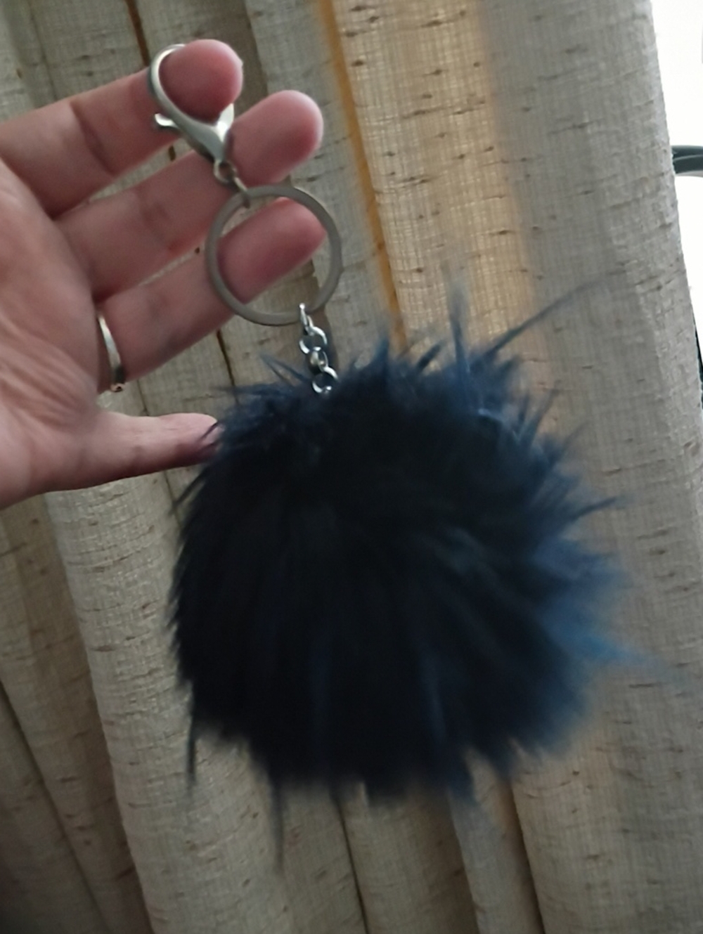 Faux Fur Pom Keychain - Blue